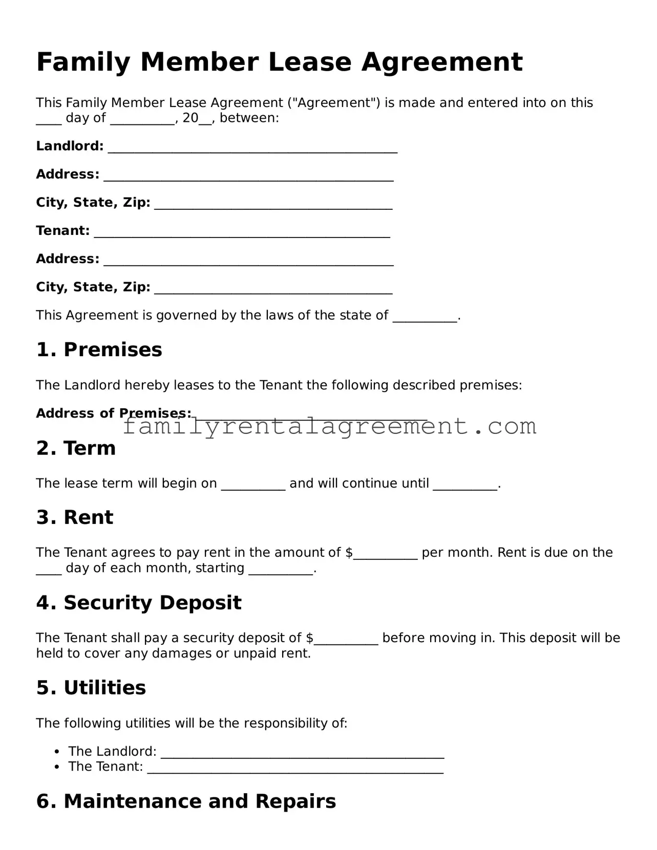 Blank Family Member Lease Agreement Template